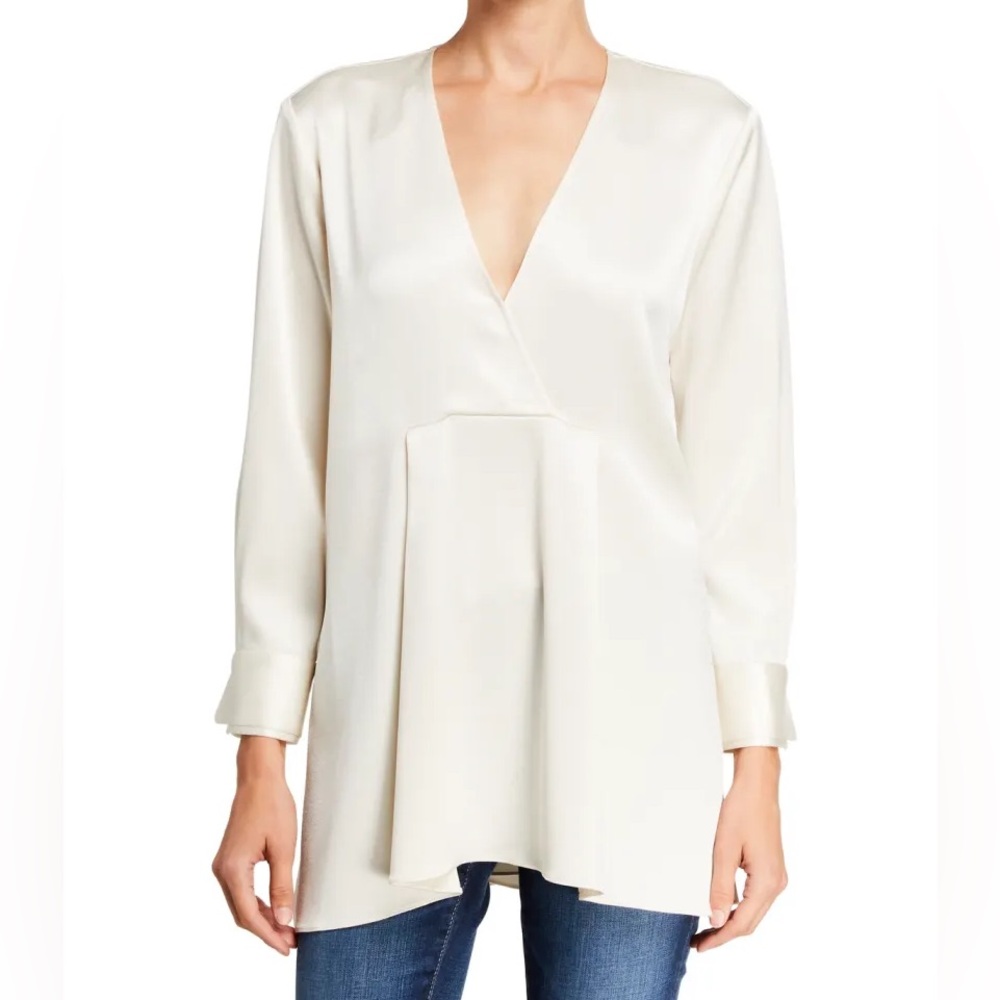 HALSTON Women's Satin Tunic V Neck Top
